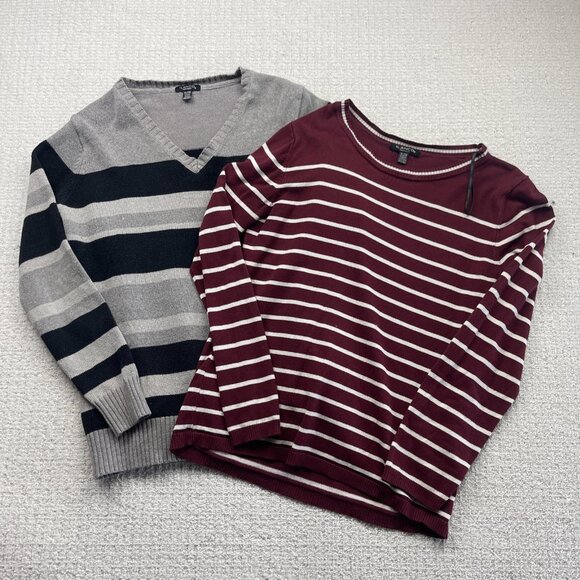 Lot x2 Bulk Striped Pullover Sweater Knit Red / Grey Women Sz XL Preppy Cozy - Picture 1 of 16